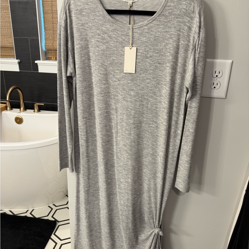 Z Supply Gray Maxi Sheath Dress with Long Sleeves